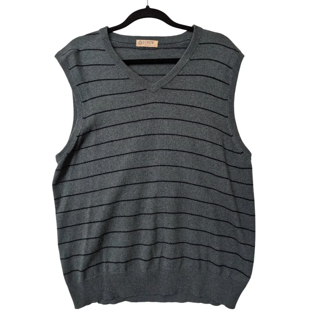 J Crew Sweater Vest Mens L Green Blue Pullover V Neck Cotton Cashmere‎ Casual